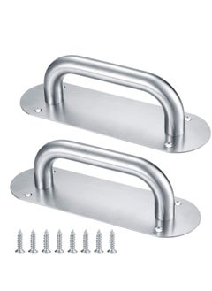 Door Handles, Pull Push Handles with Back Plate, Sliding Silver Handle Set for Gate Cabinet Cupboard Barn Shed Toilet Door, Heavy Duty Hardware(2 Pcs)