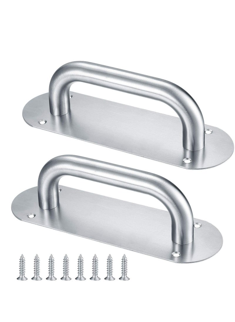 SYOSI - Door Handles, Pull Push Handles with Back Plate, Sliding Silver Handle Set for Gate Cabinet Cupboard Barn Shed Toilet Door, Heavy Duty Hardware(2 Pcs) - Image 1