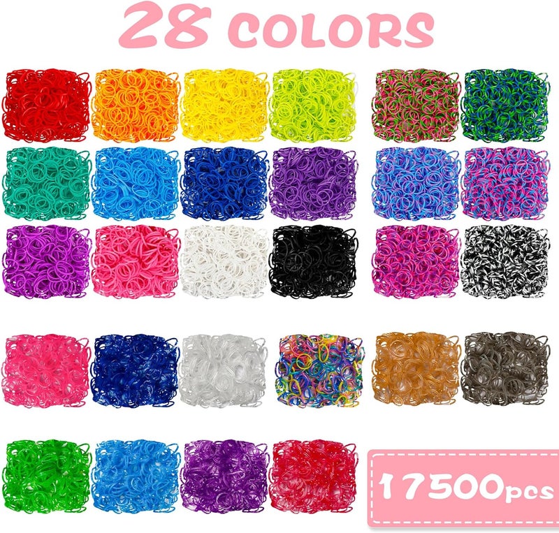 INSCRAFT 17500+ Rubber Loom Bands with 3 Layer Rose Pink Container, 28 Colors, 600 S-Clips, 352 Beads, 40 Cartoon Pendant, Bracelet Making Refill Kit for Kids - Image 3