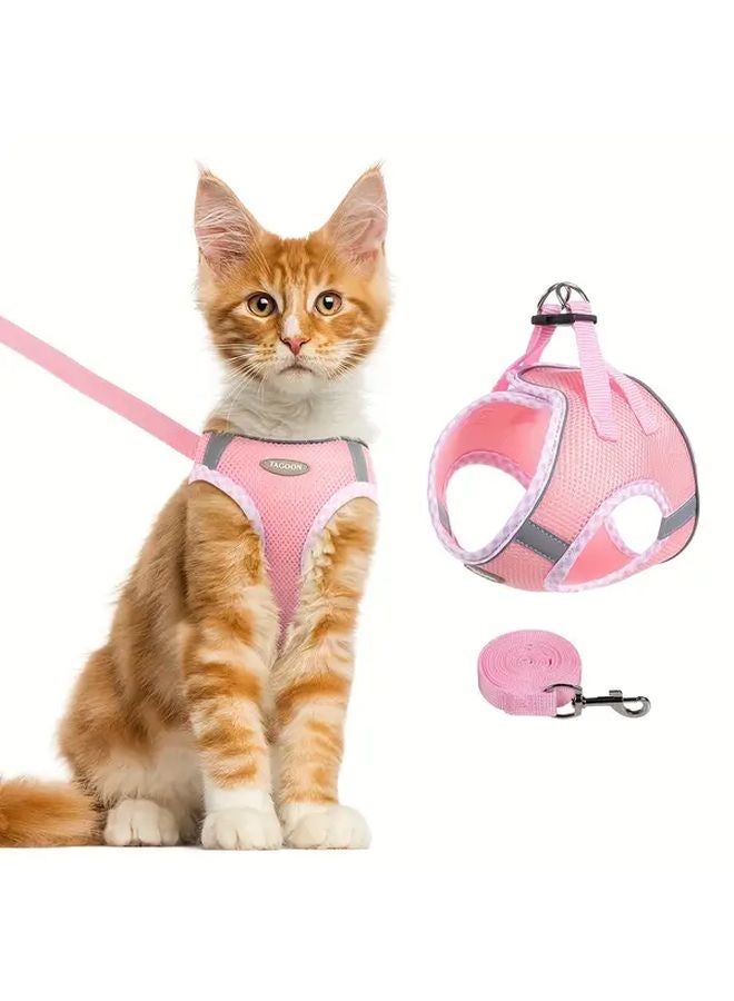 Pink Reflective Cat Harness Adjustable Strap Comfortable Safety Vest For Walking - Image 1
