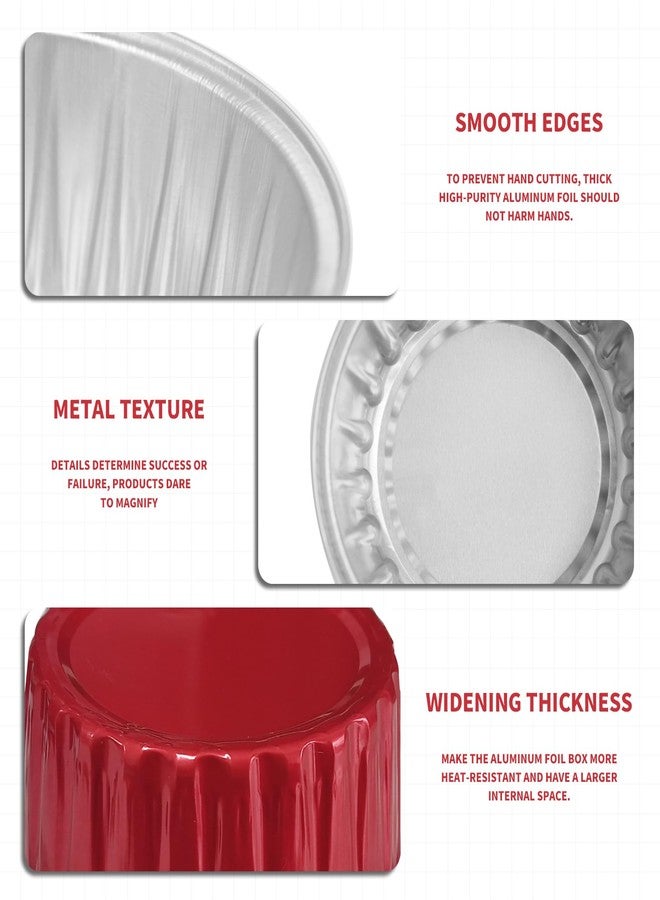 YOIYINI Valentine's Day 50Pcs Mini Aluminum Foil Cupcake Baking Cups,5oz Cake Pans Disposable,Mini Loaf Pans with Lids,Disposable Ramekins,Tin Cups Containers for Cupcake,Pudding,Muffin,Cheesecake(50, Red) - Image 3