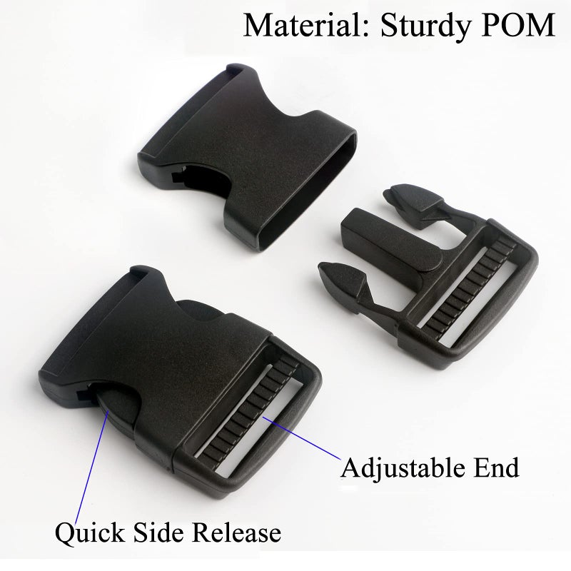 BEAULEGAN BEAULEGAN Plastic Buckles 2 Inch (Pack of 4) - Quick Side Release for Luggage Straps, Pet Collar, Backpack Repair, Dual Adjustable Ends, Black  - Image 4
