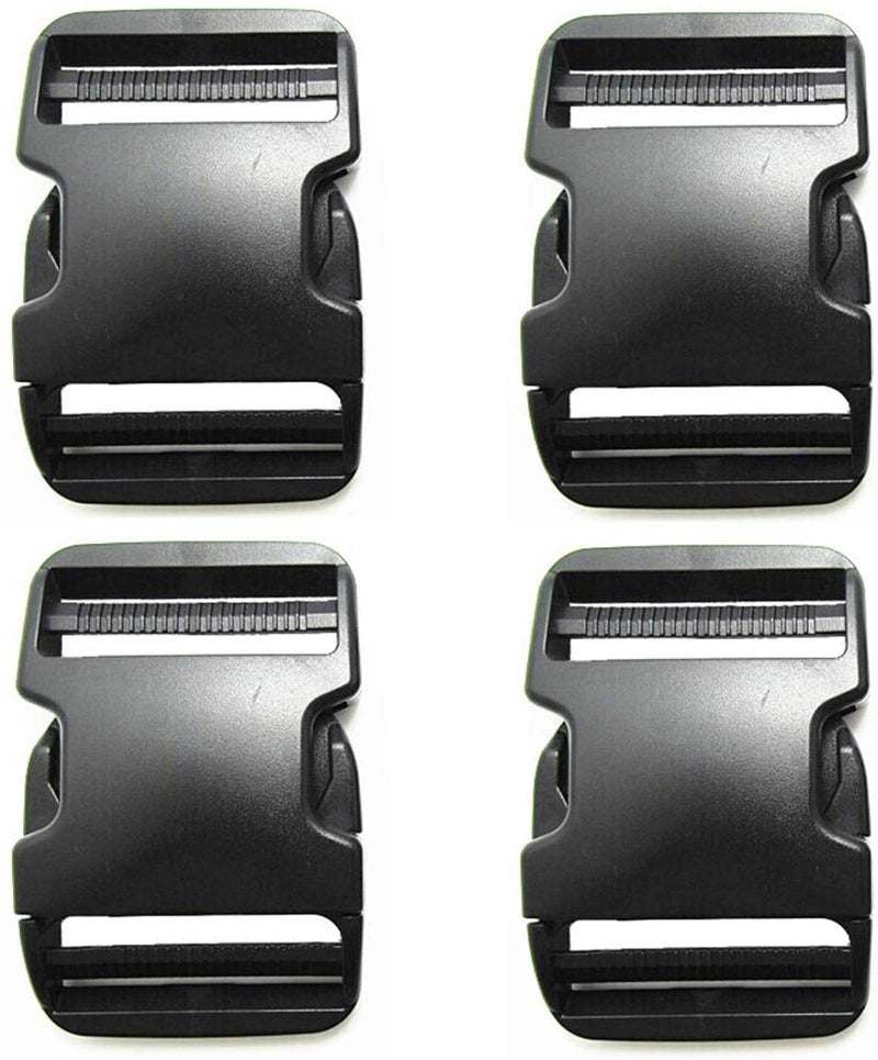 BEAULEGAN BEAULEGAN Plastic Buckles 2 Inch (Pack of 4) - Quick Side Release for Luggage Straps, Pet Collar, Backpack Repair, Dual Adjustable Ends, Black  - Image 1