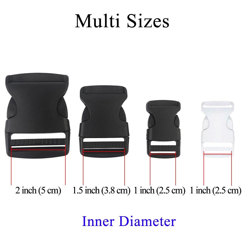 BEAULEGAN BEAULEGAN Plastic Buckles 2 Inch (Pack of 4) - Quick Side Release for Luggage Straps, Pet Collar, Backpack Repair, Dual Adjustable Ends, Black  - Image 2