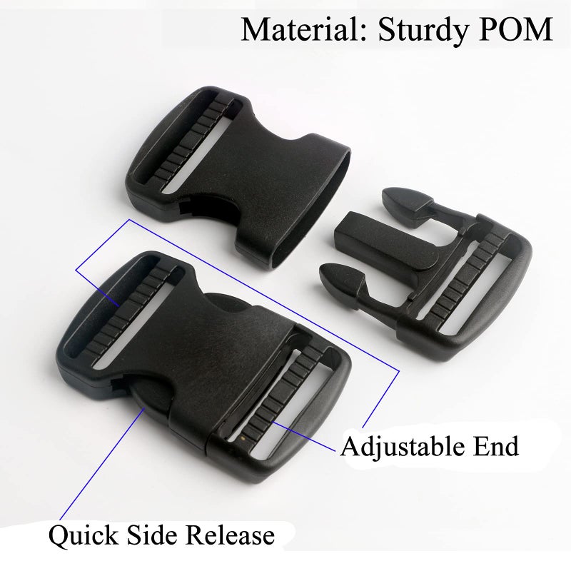 BEAULEGAN BEAULEGAN Plastic Buckles 2 Inch (Pack of 4) - Quick Side Release for Luggage Straps, Pet Collar, Backpack Repair, Dual Adjustable Ends, Black  - Image 5