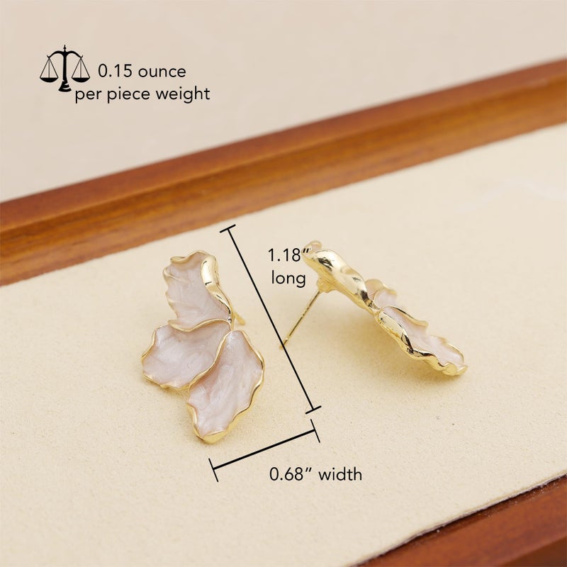 Jean Beau JeanBeau Gold Flower Petal Stud Earrings for Women, Trendy Statement White Beige Enamel Floral Hypoallergenic Earing Summer Prom Fashion Jewelry Gift - Image 3