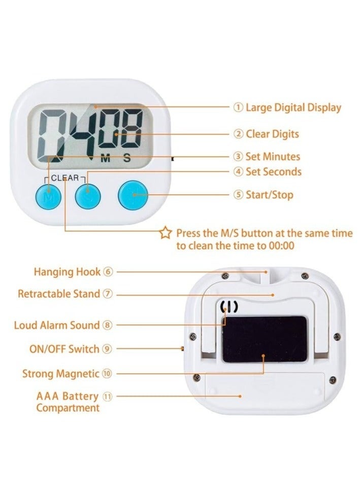 Palo Alto Large Digital Kitchen Timer for Cooking, Loud Alarm Magnetic Cooking Timer with Big Digits, Back Stand and Hanging Hole for Baking, Classroom, Study, Exercise and Home Use, White - Image 5