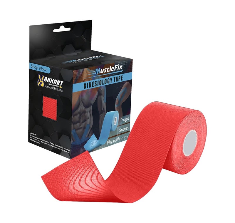 MuscleFix Athletic Sports Kinesiology Tape | Tape for Injury, Muscle Support, Pain Relief, Joint Support and Physiotherapy (5 m * 5 cm) (Red) - Image 1
