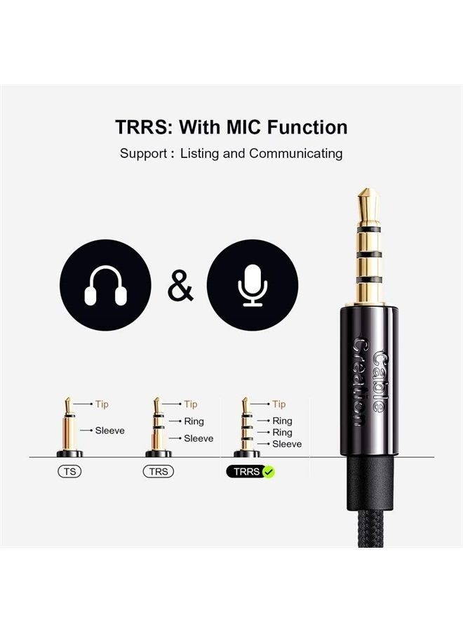 CableCreation كابل AUX للسيارة، 3 أقدام بزاوية 90 درجة TRRS 3.5MM ذكر إلى ذكر كابل صوت HiFi ستيريو مع نواة نحاسية مطلية بالفضة متوافق مع آيفون، تابلت، سماعات، مكبرات صوت، أسود - Image 3
