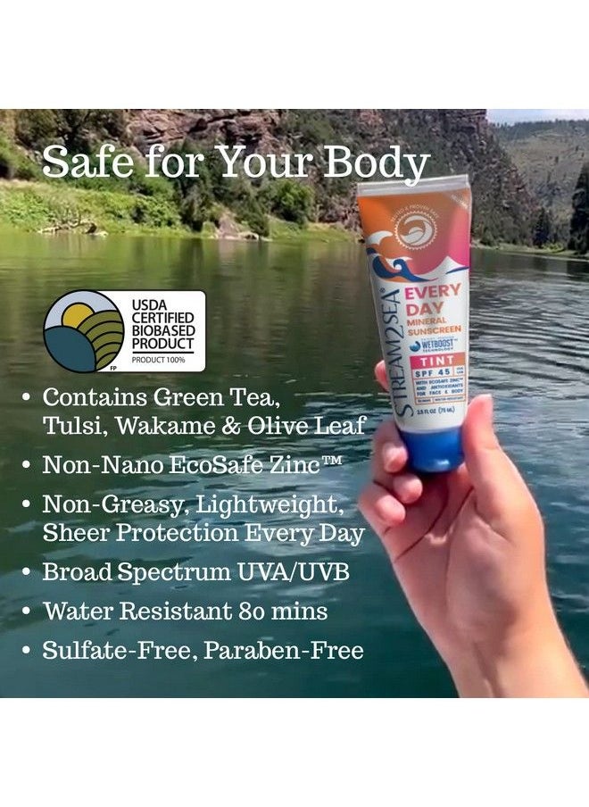 STREAM 2 SEA - Spf 45 Every Day Tint Mineral Sunscreen | 2.5 Fl Oz Biodegradable Paraben Free & Reef Safe Sunscreen | Nongreasy Tinted Sunscreen For Face | Protection Against Uva & Uvb For Face & Body By Stream2Sea - Image 1