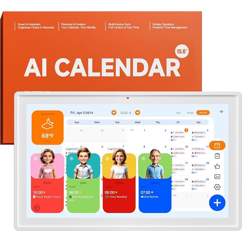 Pastigio Digital Calendar, 15.6'' Wall Touch Screen Planner, No Subscription, Smart AI Family Electronic Calendar, Chore Chart with Tasks Rewards for Kids, Digital Photo Frame, Wall & Desk Mountable - Image 1