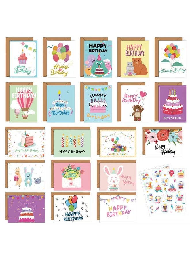 Generic 20pcs Birthday Greeting Cards – Assorted Designs with Envelopes & Stickers Set  - Image 1