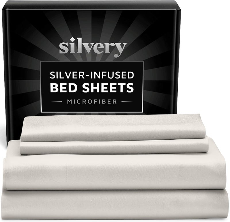Silvery Silver Infused Bed Sheets Set - Ultra-Soft Temperature-Regulating Fabric with Self-Cleaning Technologyâ„¢ That Stays Fresh 3X Longer for Hygienic Sleep - Image 1