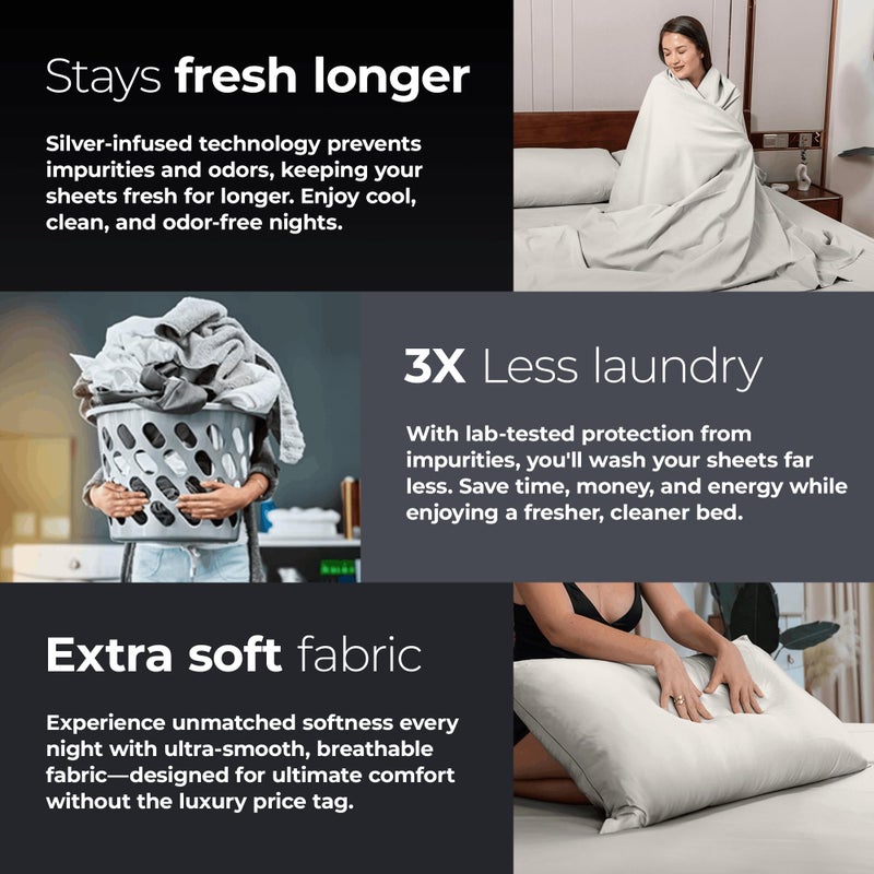 Silvery Silver Infused Bed Sheets Set - Ultra-Soft Temperature-Regulating Fabric with Self-Cleaning Technologyâ„¢ That Stays Fresh 3X Longer for Hygienic Sleep - Image 5