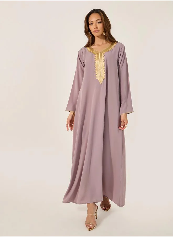 ستايلي Lace Detail Round Neck A-Line Jalabyia