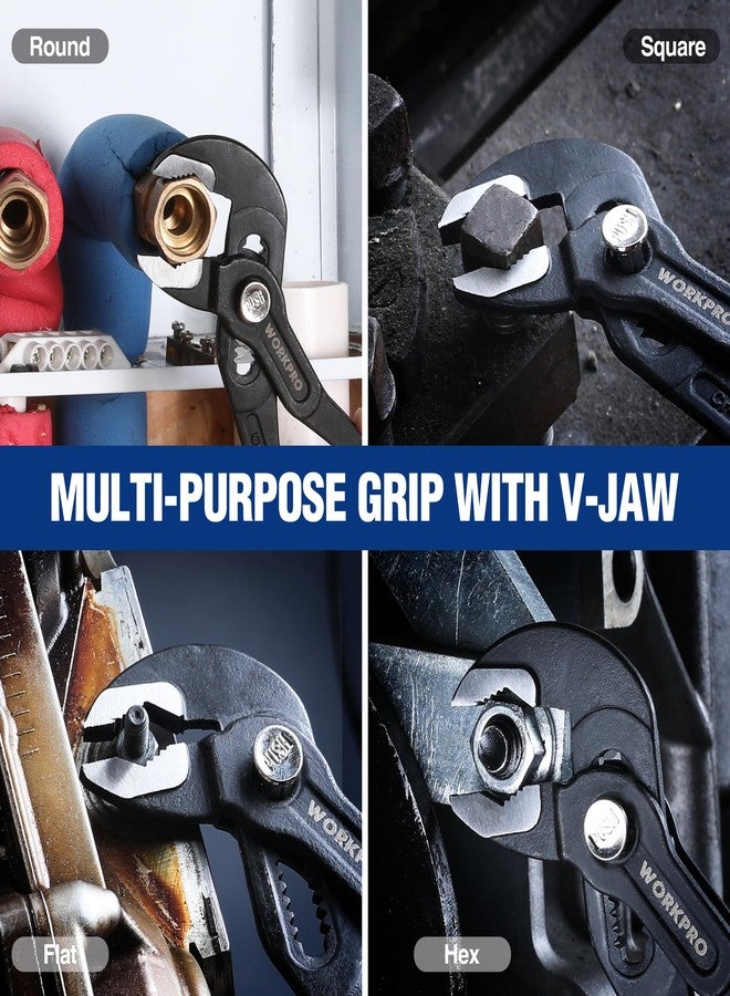 WORKPRO 2 Piece Groove Joint Pliers Set, 7 & 10-Inch Fast Adjustable Water Pump Pliers, V-Jaw Tongue and Groove Pliers in CRV Steel - Image 3