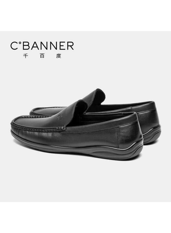 C.banner First Layer Cowhide Autumn Men's Breathable Business Casual Leather Loafers Comfortable Moccasins Black Four Seasons Size 43