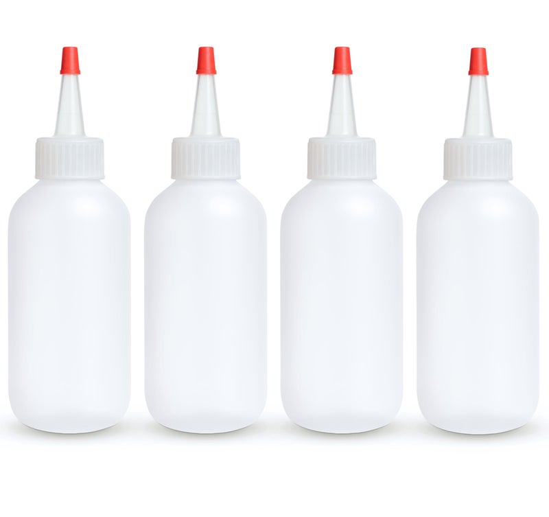 BRIGHTFROM Squeeze Bottles - 4 OZ Empty Plastic Containers for Dressing, Sauces & Condiments | Ketchup, Mustard, Syrup, Oil, Arts and Crafts | Leak Proof, BPA Free, Refillable | Red Top - Pack of 4 - Image 1