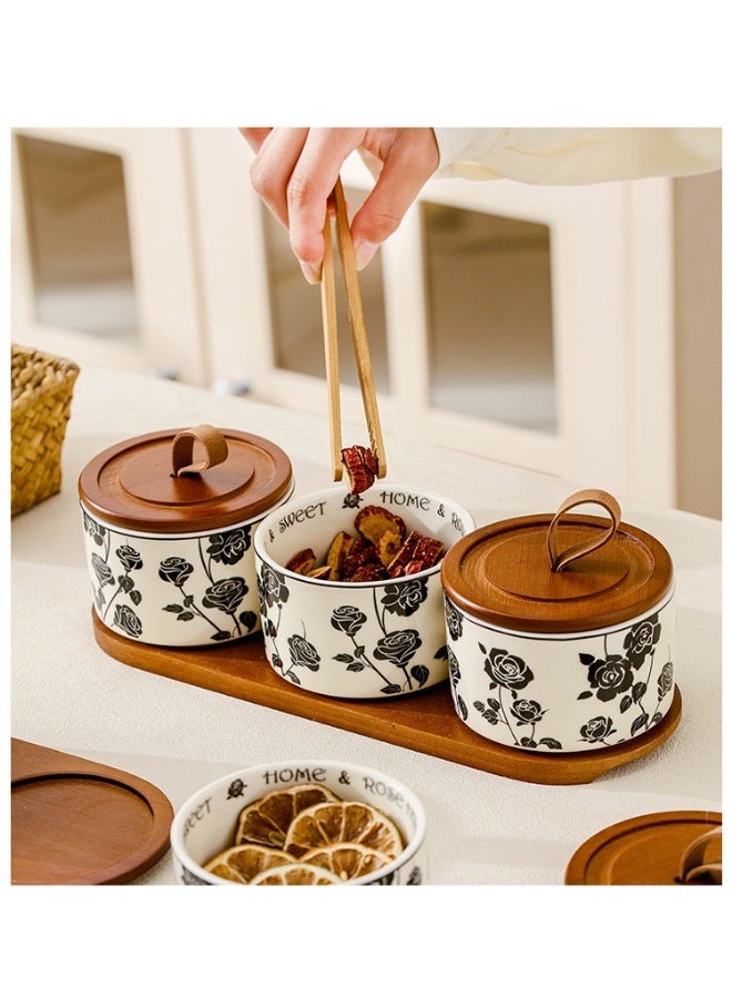 Food-sealed cans, suitable for tea, dried goods, candies and coffee beans, roses design, 3-piece set, high quality ceramic - Image 1