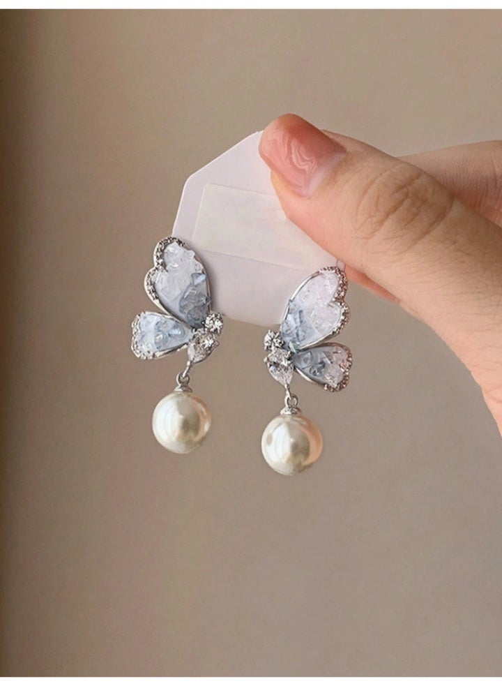 Shein Korean Elegant Pearl Flower Vintage Stud Earrings – Versatile Personalized Jewelry Accessory