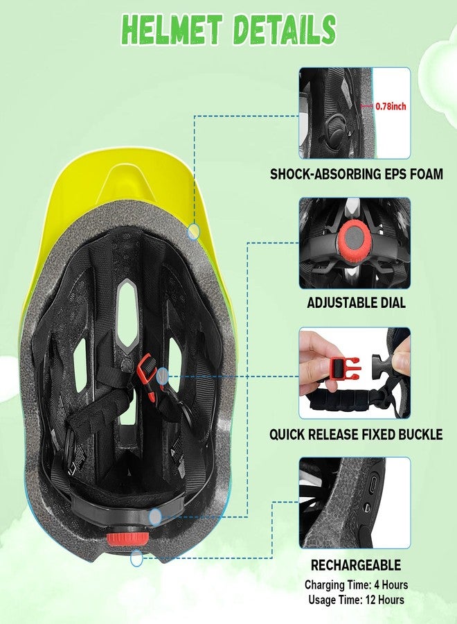 JDBMAOYE Kids Bike Helmet for Boys Girls: Adjustable Skateboard Helmet with Light for Scooter Mountain Bicycle Cycling Roller Skating | Protective Safety Kids Helmets Ages 5-8 8-14 Years Old Child Youth Green - Image 5