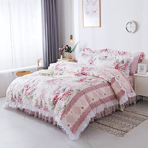 FADFAYRomantic Flower Print Bedding SetFloral Bed SetRustic Rural BeddingPrincess Lace Ruffle Duvet Cover King Queen Full Twin4Pcs Full - Image 1