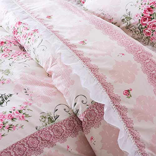 FADFAYRomantic Flower Print Bedding SetFloral Bed SetRustic Rural BeddingPrincess Lace Ruffle Duvet Cover King Queen Full Twin4Pcs Full - Image 3