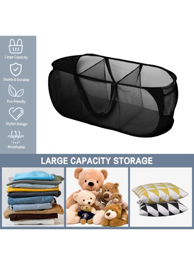 TYCOM Pop Up Laundry Mesh Hamper Basket Storage Solution Compact Bin Mesh Collapsible Bag Laundry Hamper Collapsible Laundry Basket Black Triple Compartment.  - Image 4