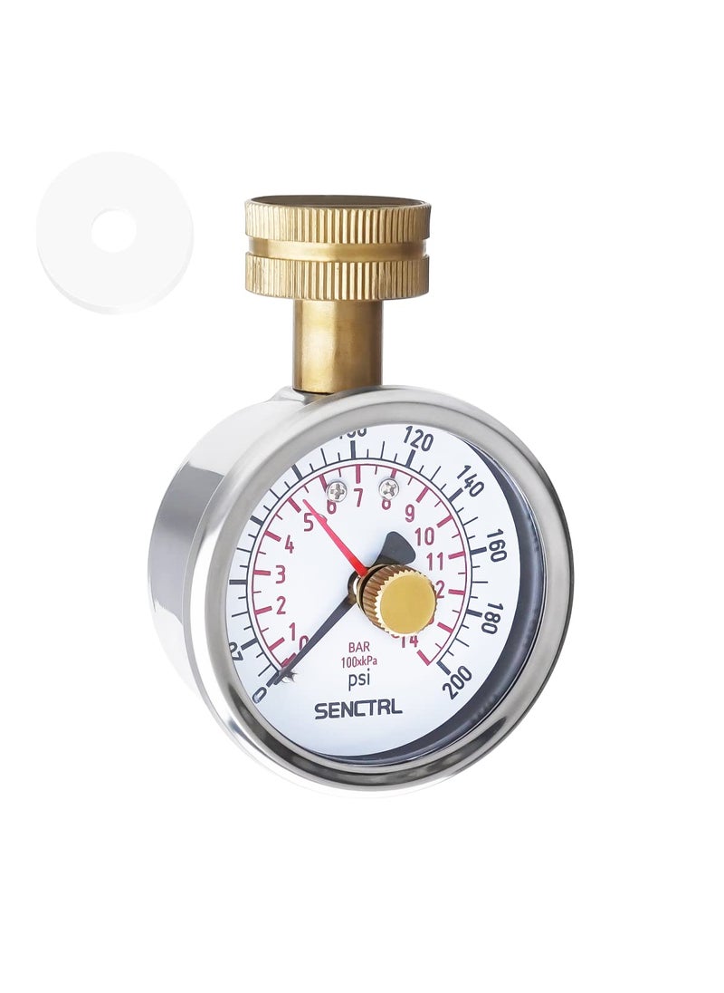 senctrl SENCTRL 0-200 Psi Water Pressure Gauge Test with Lazy Hand, Lead-Free, Waterproof, 2.5" Dial Size, 3/4" Female Garden Hose Thread, Stainless Steel Case, for Home Potable Water, House Tube  - Image 1