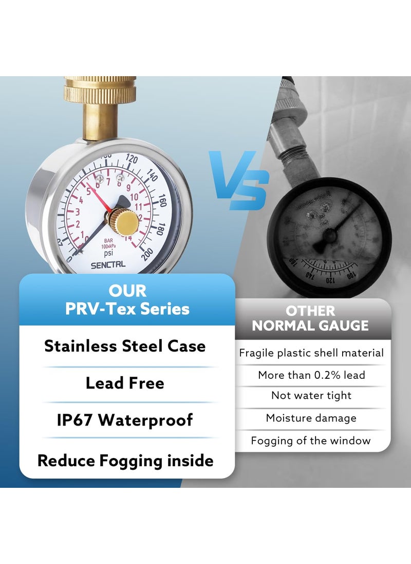 senctrl SENCTRL 0-200 Psi Water Pressure Gauge Test with Lazy Hand, Lead-Free, Waterproof, 2.5" Dial Size, 3/4" Female Garden Hose Thread, Stainless Steel Case, for Home Potable Water, House Tube  - Image 4