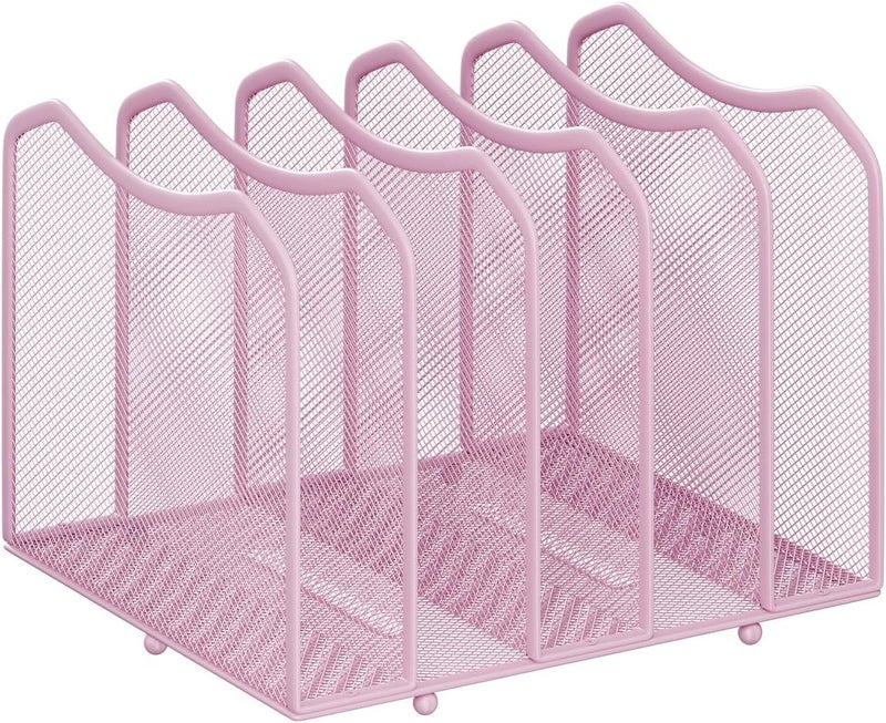 Simple Trending Mesh Desktop File Sorter Organizer, 5-Section Bookshelf for Desk Home Office, Pink - Image 1