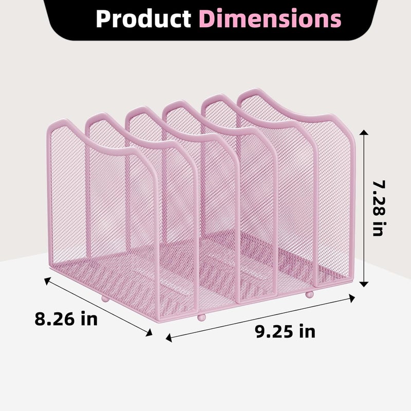 Simple Trending Mesh Desktop File Sorter Organizer, 5-Section Bookshelf for Desk Home Office, Pink - Image 2
