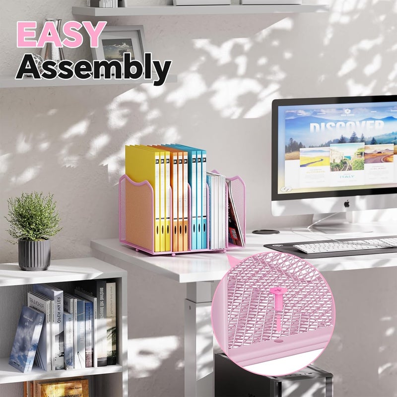 Simple Trending Mesh Desktop File Sorter Organizer, 5-Section Bookshelf for Desk Home Office, Pink - Image 4