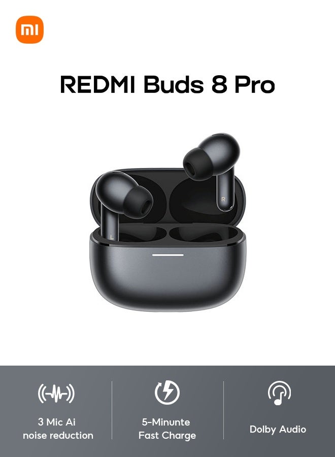 Xiaomi Redmi Buds 8 Pro Wireless Bluetooth Earbuds, Up to 55db Smart Anc, Dolby Audio, Coaxial Triple-driver System, 3 Mic AI Noise Reduction, 2 Hours of Battery Life on a 5-minute Charge, ip54, Compact and Comfortable - Black - Image 1