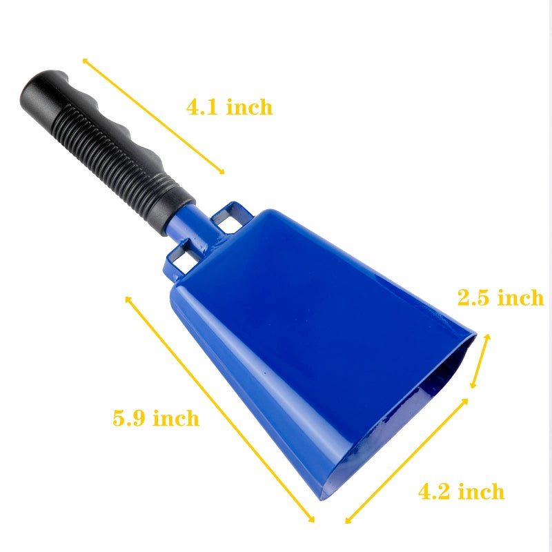 Musfunny Steel Cowbells with Handle Cheering Cow Bell Loud Noise Makers for Sporting Events, Football Games, School Bell, Farm Hand Percussion Musical Instruments (10 inch Blue) - Image 2