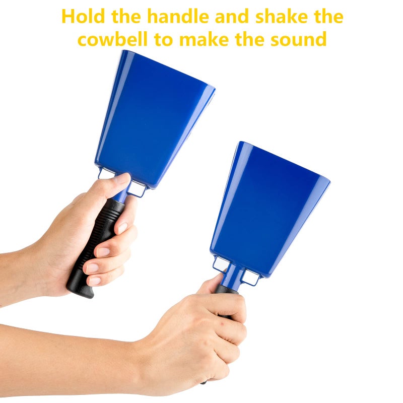 Musfunny Steel Cowbells with Handle Cheering Cow Bell Loud Noise Makers for Sporting Events, Football Games, School Bell, Farm Hand Percussion Musical Instruments (10 inch Blue) - Image 4