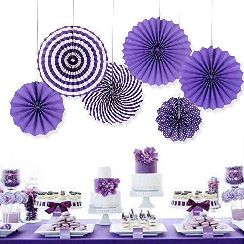 HK balloons Hanging Red Paper Fans Decoration Set for Wedding Birthday Party New Years Round Events Accessories Set of 6 (Purple) - Image 3