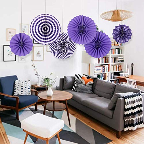 HK balloons Hanging Red Paper Fans Decoration Set for Wedding Birthday Party New Years Round Events Accessories Set of 6 (Purple) - Image 5