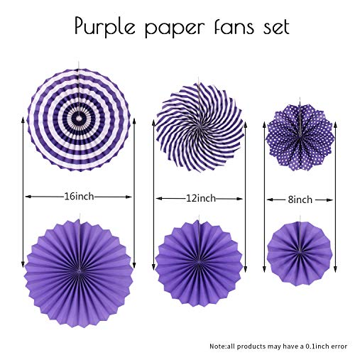 HK balloons Hanging Red Paper Fans Decoration Set for Wedding Birthday Party New Years Round Events Accessories Set of 6 (Purple) - Image 2