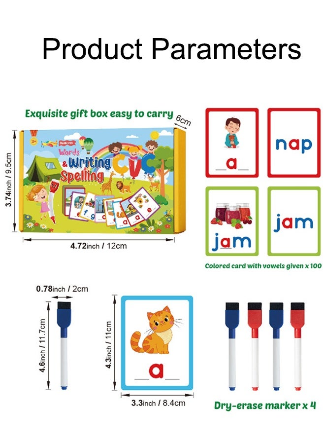 100-Piece Early Education Enlightenment Flash Cards, Words Recognition Double Sided Card, Puzzle Early Education Fun Cards, Educational Learning Toys,With Marker Pen For Kids Practicing Writing - Image 2