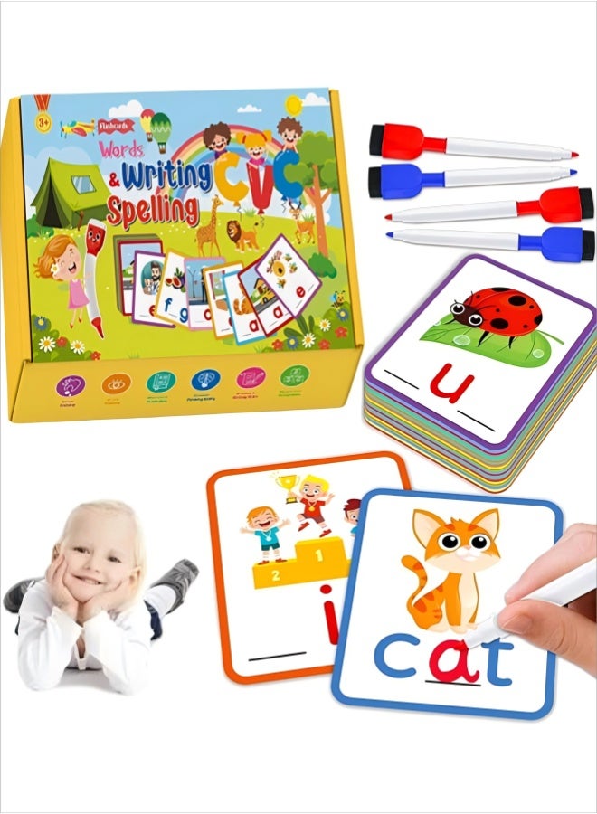 100-Piece Early Education Enlightenment Flash Cards, Words Recognition Double Sided Card, Puzzle Early Education Fun Cards, Educational Learning Toys,With Marker Pen For Kids Practicing Writing - Image 1