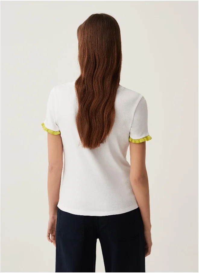 Ovs Cotton T-shirt with contrasting frill