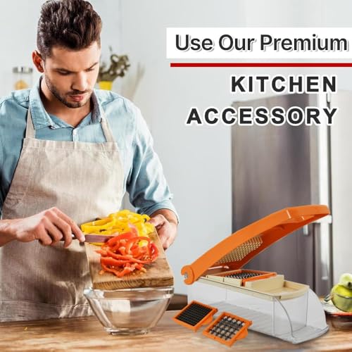 Blluex Manual Hand Press Push Chopper for Effortless Chopping Vegetables & Fruits Slicing & Dicing for Onion, Potato & Tomato | Chopping Cutting Set for Daily Use (Orange) - Image 3
