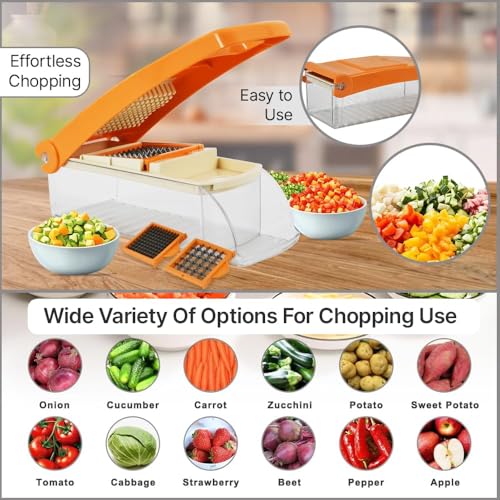 Blluex Manual Hand Press Push Chopper for Effortless Chopping Vegetables & Fruits Slicing & Dicing for Onion, Potato & Tomato | Chopping Cutting Set for Daily Use (Orange) - Image 4