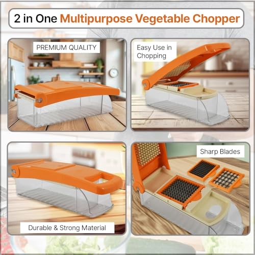 Blluex Manual Hand Press Push Chopper for Effortless Chopping Vegetables & Fruits Slicing & Dicing for Onion, Potato & Tomato | Chopping Cutting Set for Daily Use (Orange) - Image 5