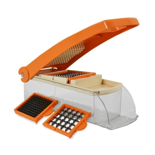 Blluex Manual Hand Press Push Chopper for Effortless Chopping Vegetables & Fruits Slicing & Dicing for Onion, Potato & Tomato | Chopping Cutting Set for Daily Use (Orange) - Image 1