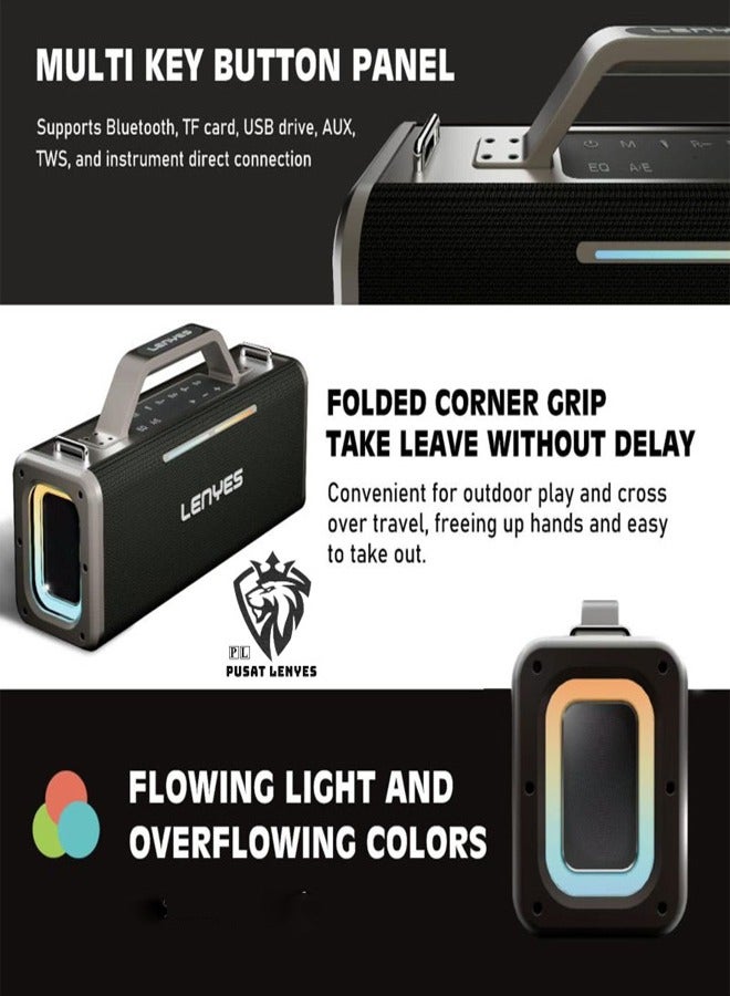 Lenyes S838 Wireless Speaker with Bluetooth 5.0 , 360° surround sound effect Diaphragm on both sides，Support Bluetooth, TF card, USB drive, AUX,TWS,and instrument direct connection - Image 2