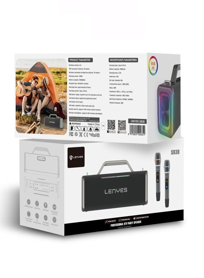 Lenyes S838 Wireless Speaker with Bluetooth 5.0 , 360° surround sound effect Diaphragm on both sides，Support Bluetooth, TF card, USB drive, AUX,TWS,and instrument direct connection - Image 4