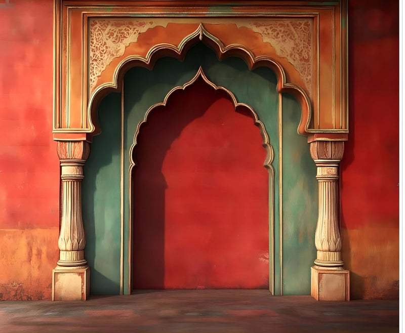 Backdropon خلفية تصوير قوس المدخل لعيد ديوالي خلفيات طبيعية ستارة قماش خلفية عيد ميلاد خلفية بدون seams حجم 5 أقدام ارتفاع و 8 أقدام عرض (5 * 8) - Image 1