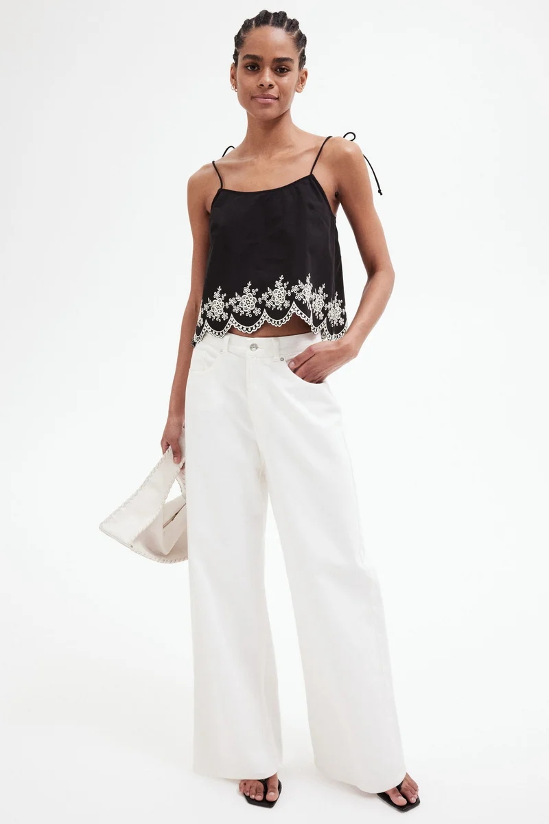 H&M Embroidered tie-strap top